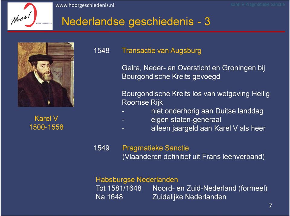 landdag - eigen staten-generaal - alleen jaargeld aan Karel V als heer 1549 Pragmatieke Sanctie (Vlaanderen definitief