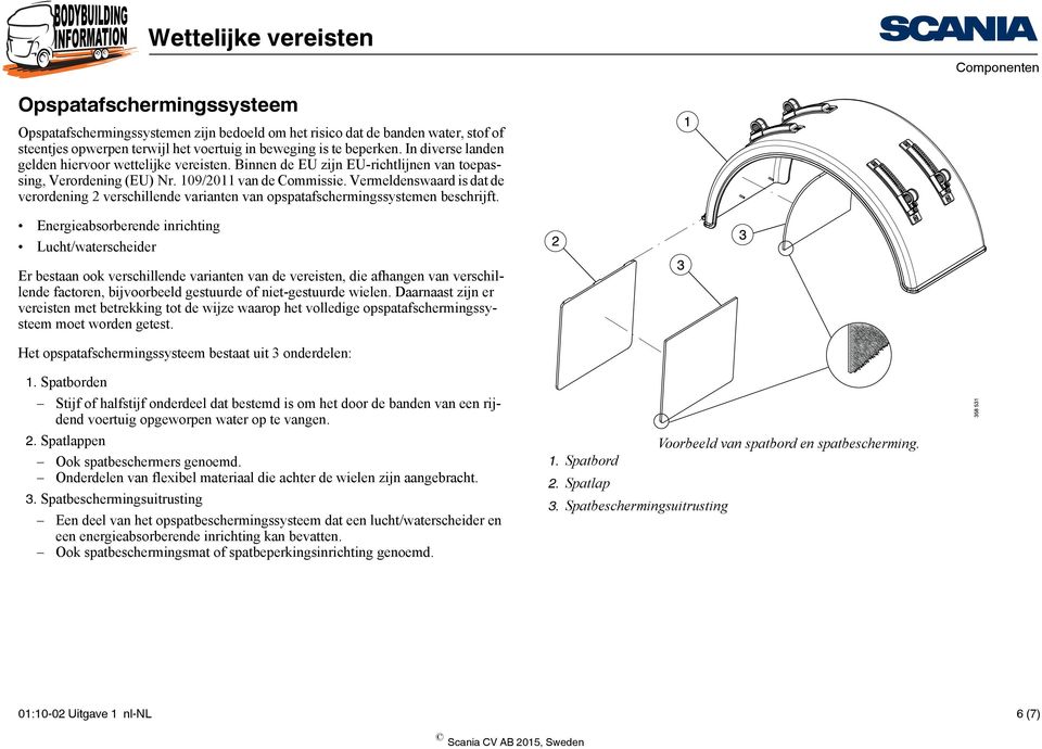 Vermeldenswaard is dat de verordening 2 verschillende varianten van opspatafschermingssystemen beschrijft.