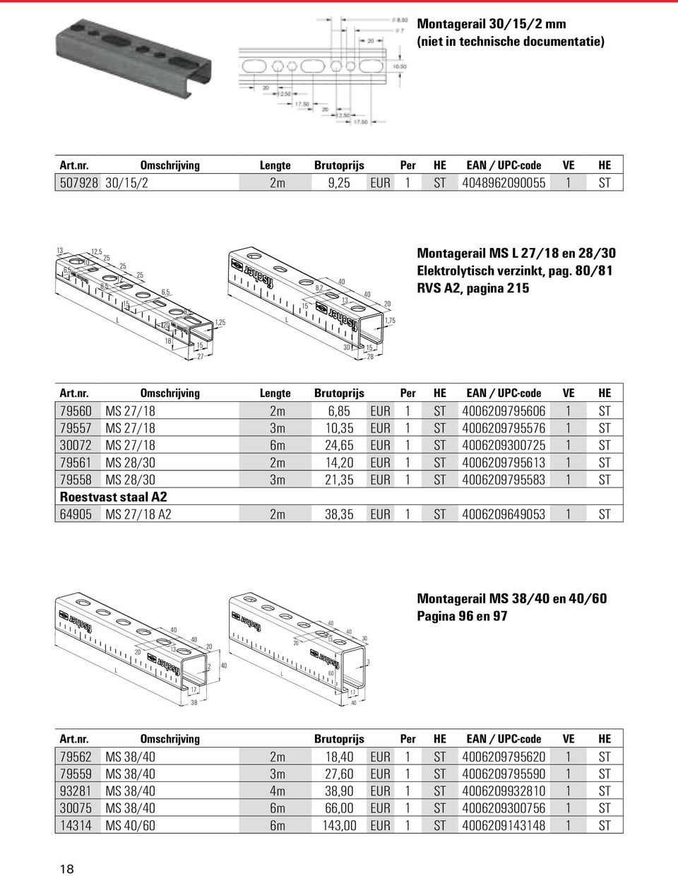 27/18 en 28/30 Elektrolytisch verzinkt, pag. 80/81 RVS A2, pagina 215 18 15 27 30 15 28 Art.nr.