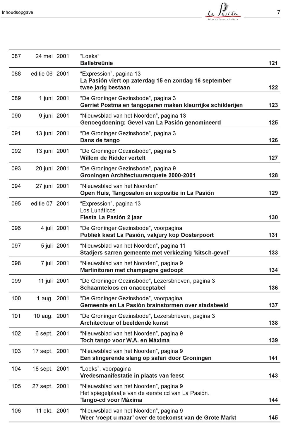 091 13 juni 2001 De Groninger Gezinsbode, pagina 3 Dans de tango 126 092 13 juni 2001 De Groninger Gezinsbode, pagina 5 Willem de Ridder vertelt 127 093 20 juni 2001 De Groninger Gezinsbode, pagina 9