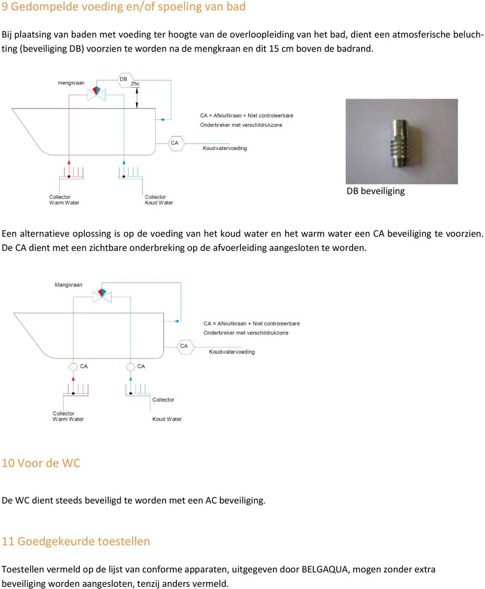 DB beveiliging Een alternatieve oplossing is op de voeding van het koud water en het warm water een CA beveiliging te voorzien.