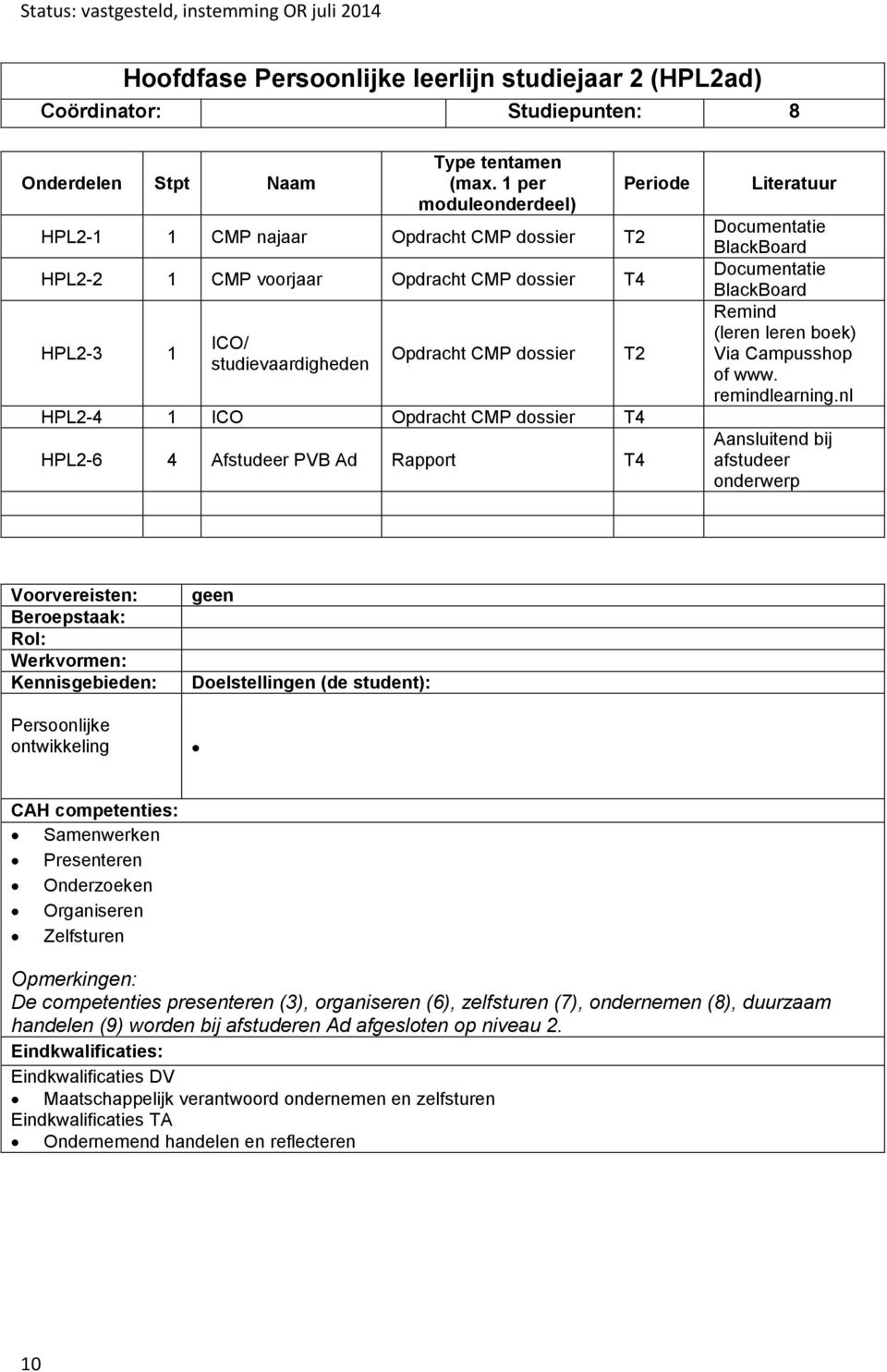 HPL2-6 4 Afstudeer PVB Ad Rapport Periode Literatuur Remind (leren leren boek) Via Campusshop of www. remindlearning.