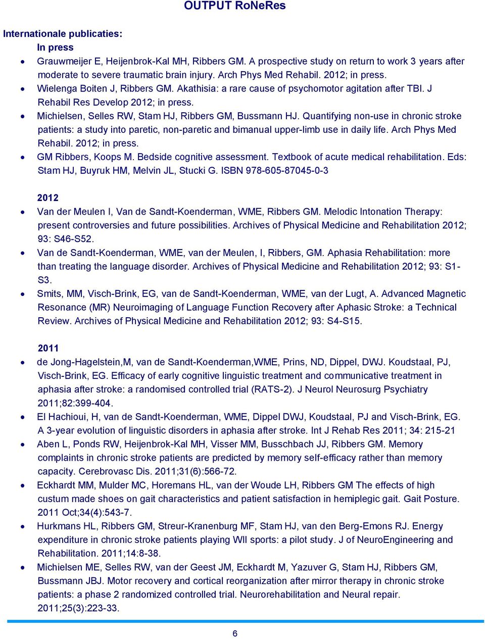 Michielsen, Selles RW, Stam HJ, Ribbers GM, Bussmann HJ. Quantifying non-use in chronic stroke patients: a study into paretic, non-paretic and bimanual upper-limb use in daily life.