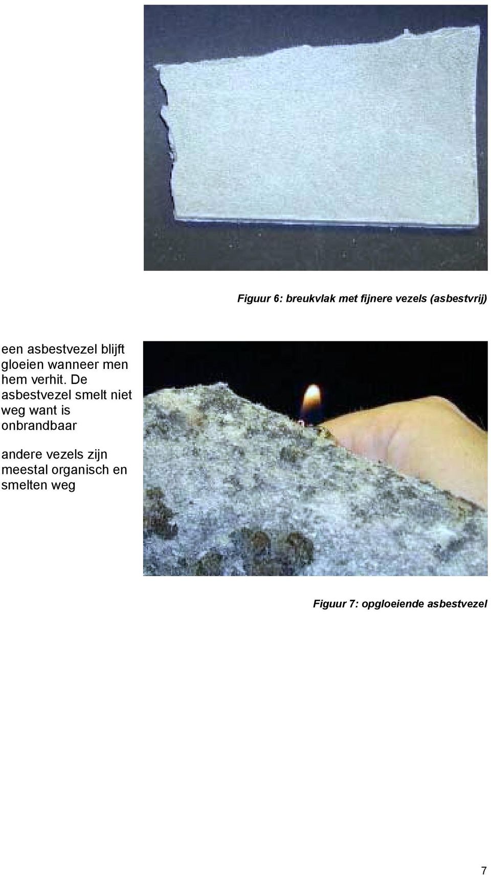 De asbestvezel smelt niet weg want is onbrandbaar andere