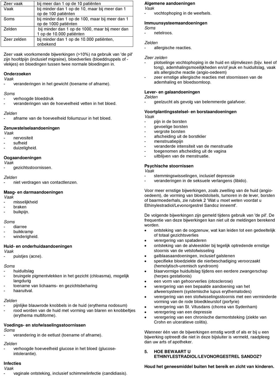 000 patiënten, onbekend Zeer vaak voorkomende bijwerkingen (>10%) na gebruik van 'de pil' zijn hoofdpijn (inclusief migraine), bloedverlies (bloeddruppels of - vlekjes) en bloedingen tussen twee