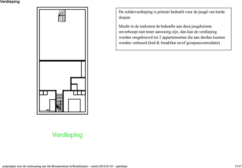 verdieping worden omgebouwd tot 2 appartementen die aan derden kunnen worden verhuurd (bed & breakfast