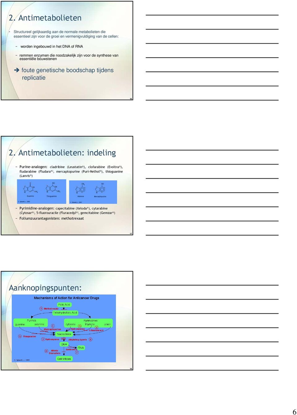 Antimetabolieten: indeling Purine-analogen: cladribine (Leustatin ), clofarabine (Evoltra ), fludarabine (Fludara ), mercaptopurine (Puri-Nethol ), thioguanine