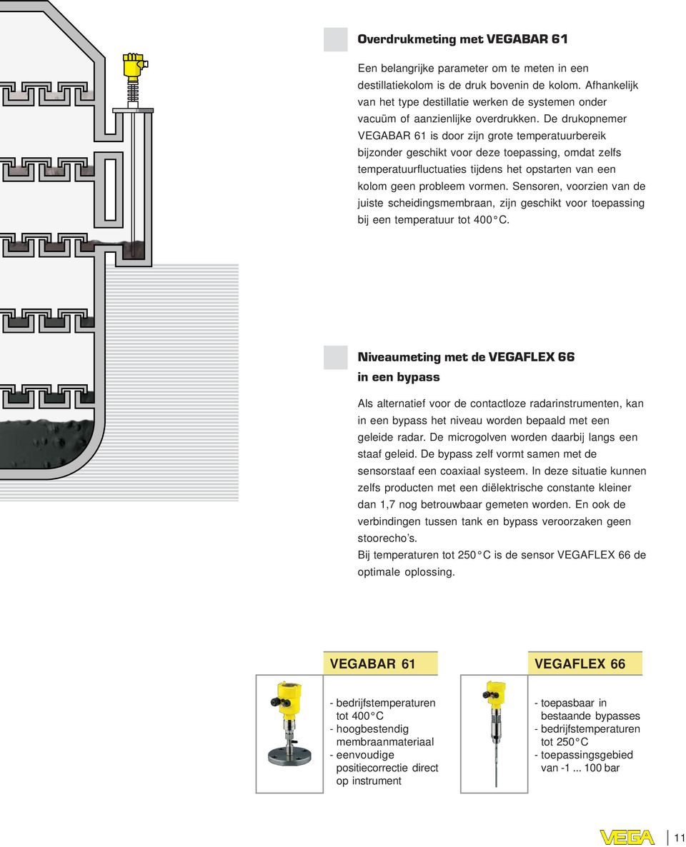 De drukopnemer VEGABAR 61 is door zijn grote temperatuurbereik bijzonder geschikt voor deze toepassing, omdat zelfs temperatuurfluctuaties tijdens het opstarten van een kolom geen probleem vormen.
