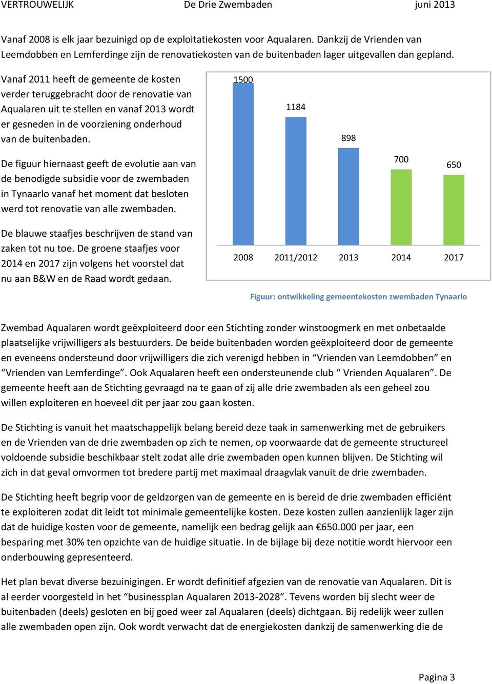 Vanaf 2011 heeft de gemeente de kosten verder teruggebracht door de renovatie van Aqualaren uit te stellen en vanaf 2013 wordt er gesneden in de voorziening onderhoud van de buitenbaden.