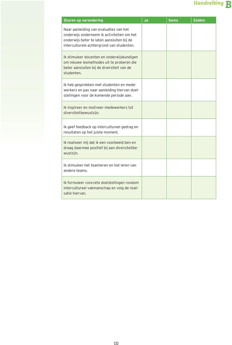 Ik heb gesprekken met studenten en medewerkers en pas naar aanleiding hiervan doelstellingen voor de komende periode aan. Ik inspireer en motiveer medewerkers tot diversiteitbewustzijn.