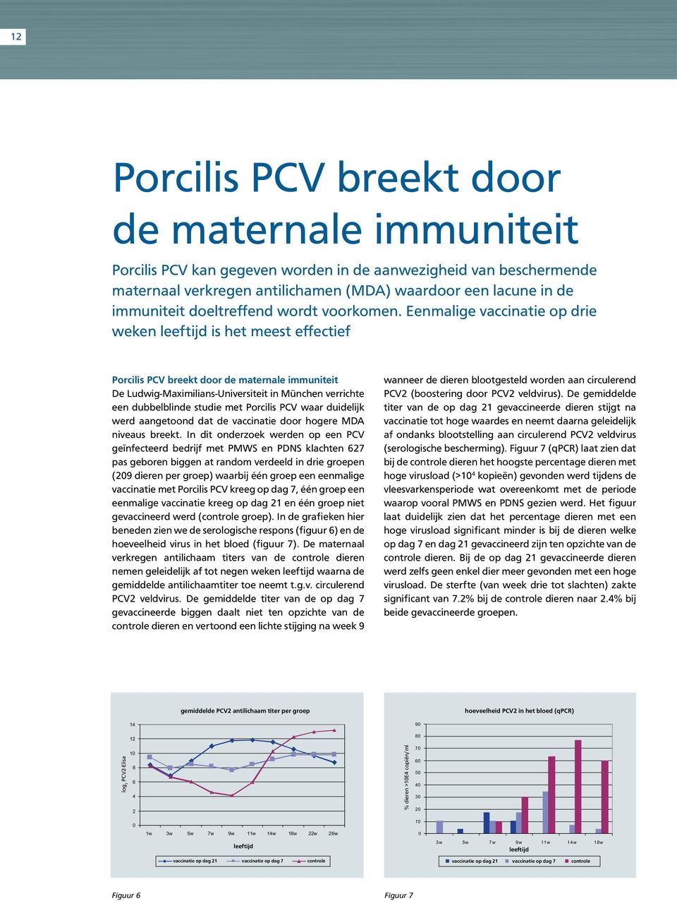 Eenmalige vaccinatie op drie weken leeftijd is het meest effectief Porcilis PCV breekt door de maternale immuniteit De Ludwig-Maximilians-Universiteit in München verrichte een dubbelblinde studie met