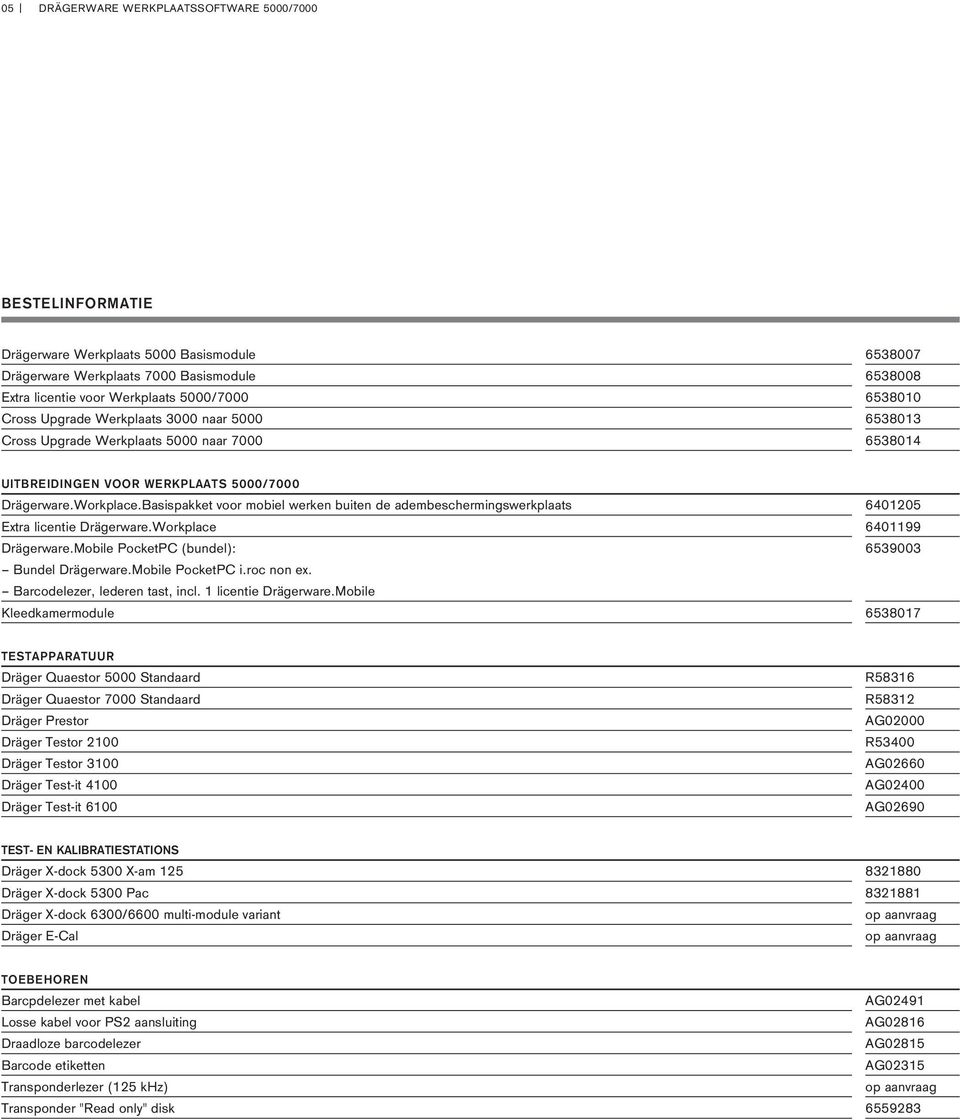 Basispakket voor mobiel werken buiten de adembeschermingswerkplaats 6401205 Extra licentie Drägerware.Workplace 6401199 Drägerware.Mobile PocketPC (bundel): 6539003 Bundel Drägerware.