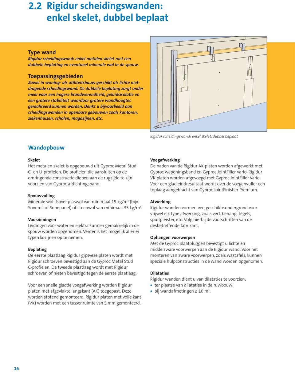 De dubbele beplating zorgt onder meer voor een hogere brandwerendheid, geluidsisolatie en een grotere stabiliteit waardoor grotere wandhoogtes gerealiseerd kunnen worden.