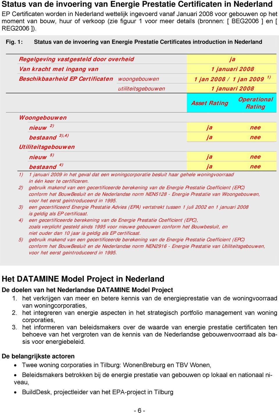 1: Status van de invoering van Energie Prestatie Certificates introduction in Nederland Regelgeving vastgesteld door overheid ja Van kracht met ingang van 1 januari 28 Beschikbaarheid EP Certificaten