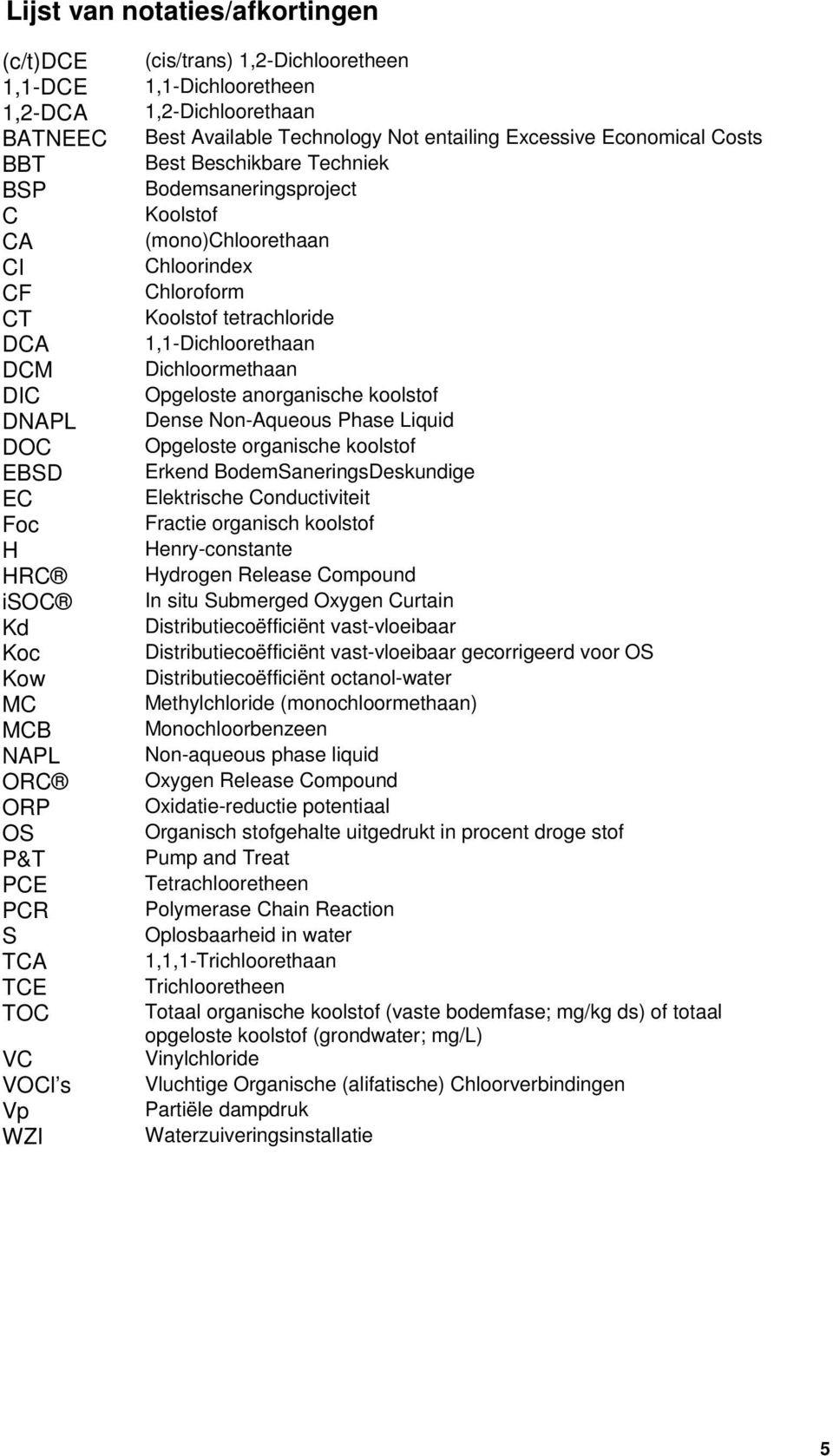 Koolstof (mono)chloorethaan Chloorindex Chloroform Koolstof tetrachloride 1,1-Dichloorethaan Dichloormethaan Opgeloste anorganische koolstof Dense Non-Aqueous Phase Liquid Opgeloste organische