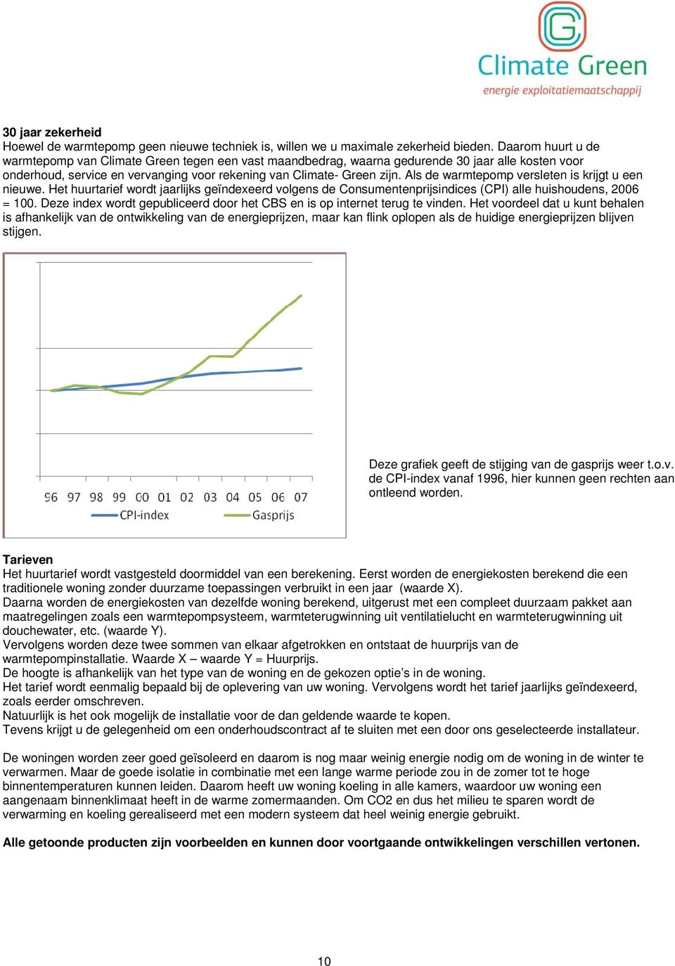 Als de warmtepomp versleten is krijgt u een nieuwe. Het huurtarief wordt jaarlijks geïndexeerd volgens de Consumentenprijsindices (CPI) alle huishoudens, 2006 = 100.