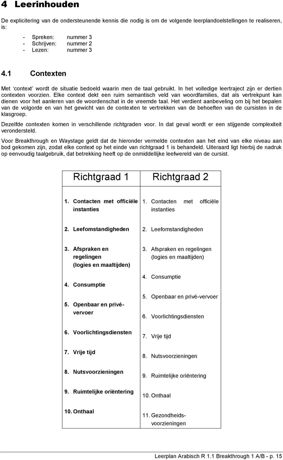 Elke context dekt een ruim semantisch veld van woordfamilies, dat als vertrekpunt kan dienen voor het aanleren van de woordenschat in de vreemde taal.