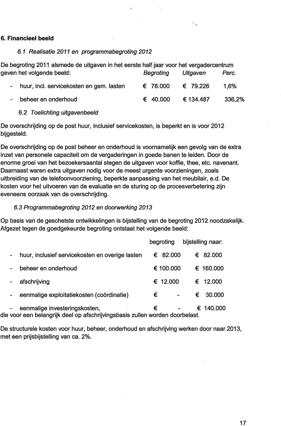 servicekosten en gem. lasten 78.000 79.226 1,6% - beheer en onderhoud 40.000 134.487 336,2% 6.