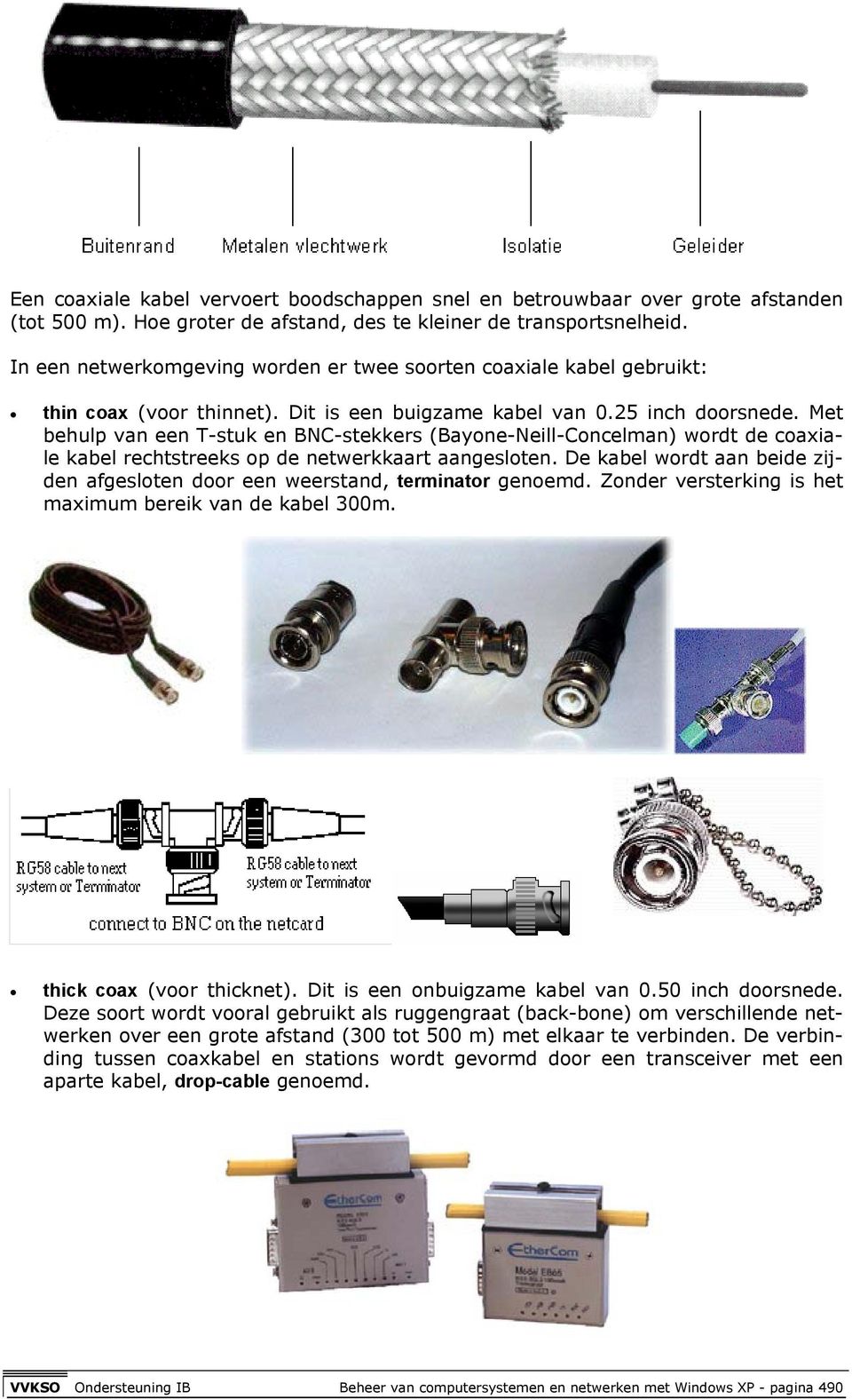 Met behulp van een T-stuk en BNC-stekkers (Bayone-Neill-Concelman) wordt de coaxiale kabel rechtstreeks op de netwerkkaart aangesloten.