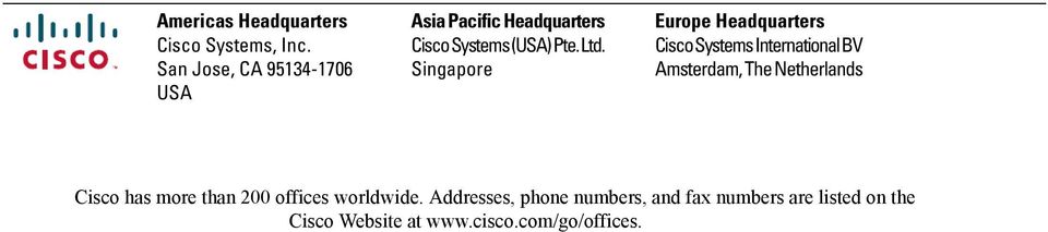 Singapore Europe Headquarters Cisco Systems International BV Amsterdam, The Netherlands