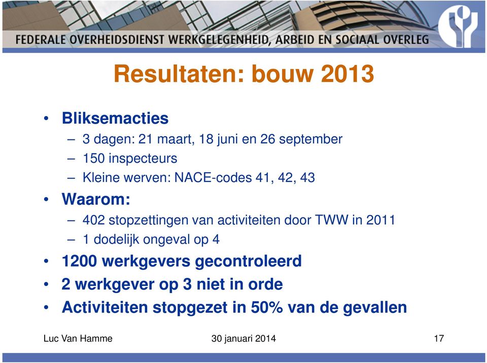 activiteiten door TWW in 2011 1 dodelijk ongeval op 4 1200 werkgevers gecontroleerd 2