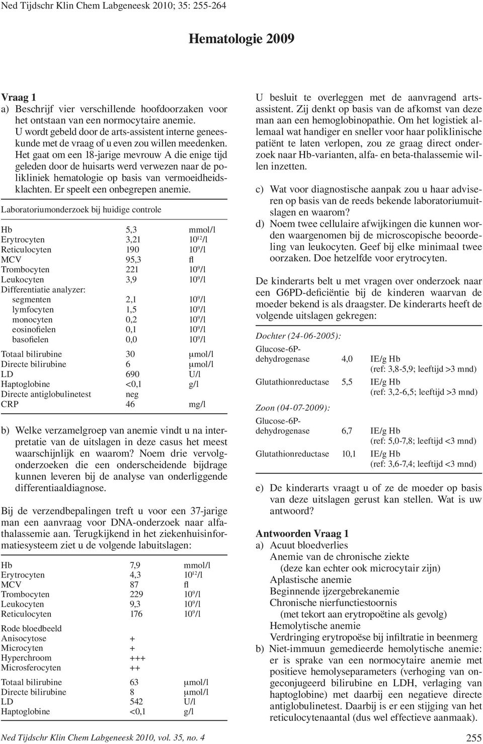 Het gaat om een 18-jarige mevrouw A die enige tijd geleden door de huisarts werd verwezen naar de polikliniek hematologie op basis van vermoeidheidsklachten. Er speelt een onbegrepen anemie.