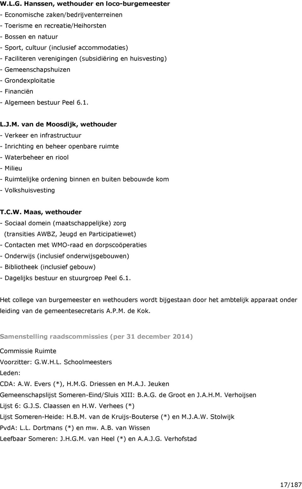 verenigingen (subsidiëring en huisvesting) - Gemeenschapshuizen - Grondexploitatie - Financiën - Algemeen bestuur Peel 6.1. L.J.M.