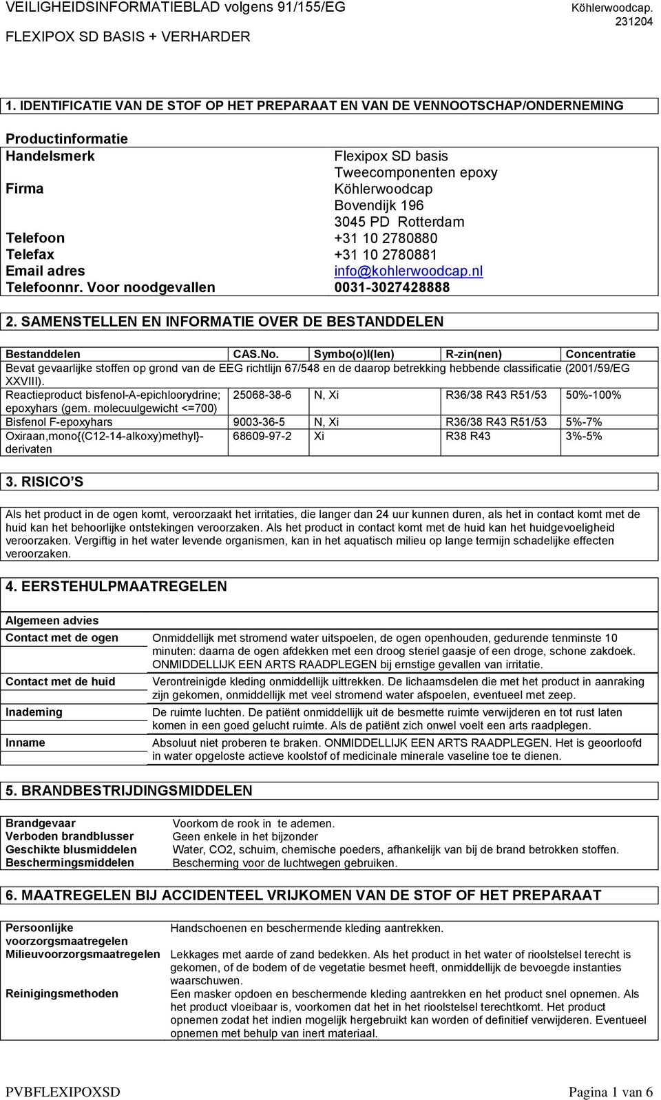 SAMENSTELLEN EN INFORMATIE OVER DE BESTANDDELEN Bestanddelen CAS.No.