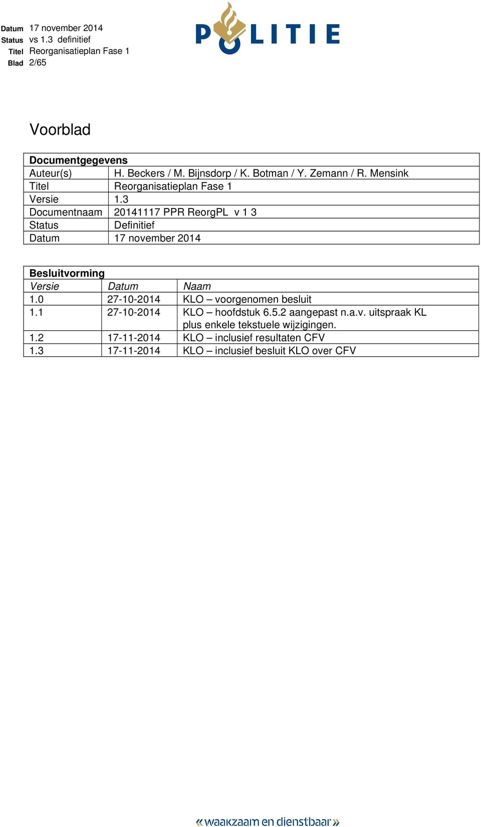 3 Documentnaam 20141117 PPR ReorgPL v 1 3 Status Definitief Datum 17 november 2014 Besluitvorming Versie Datum Naam