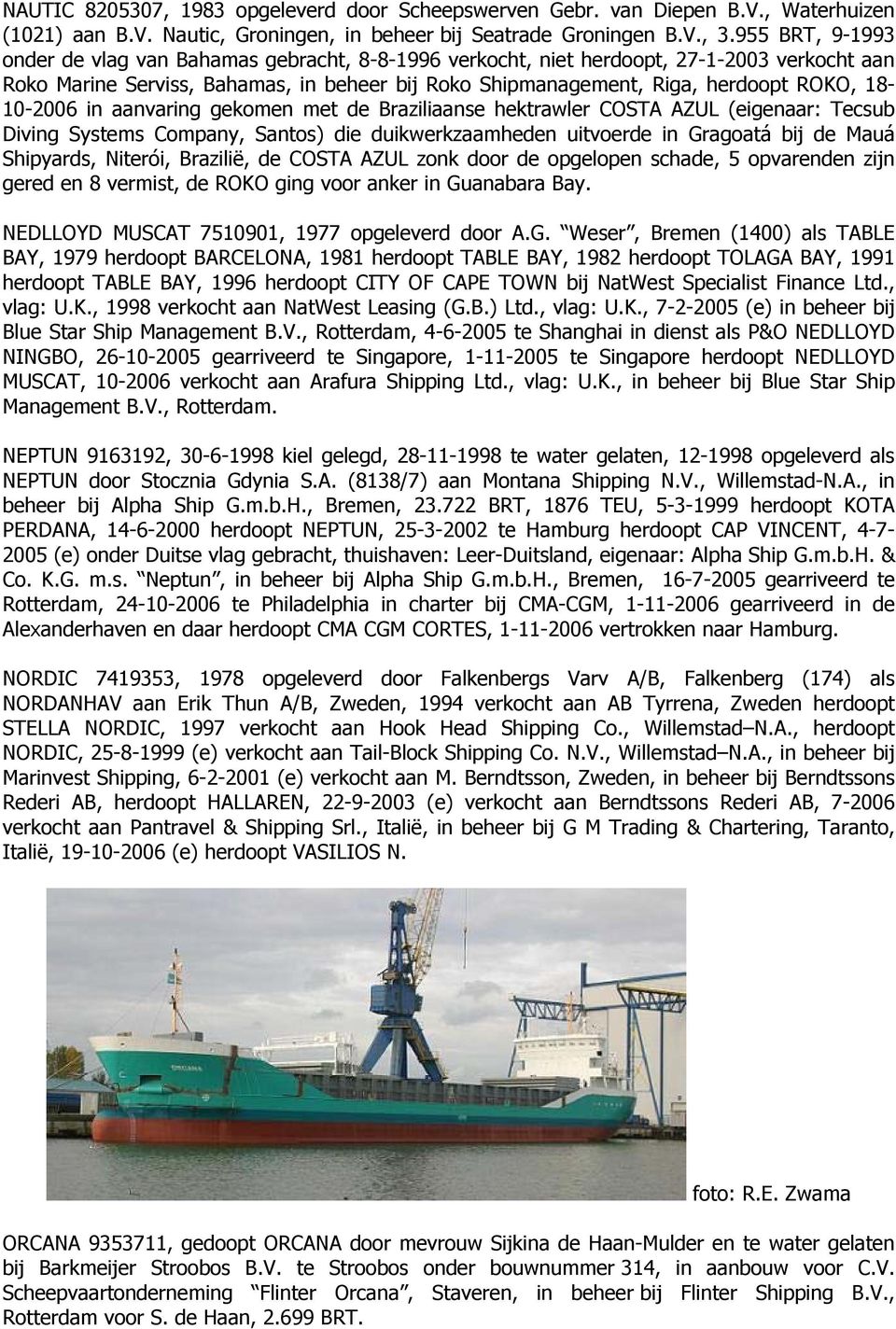 18-10-2006 in aanvaring gekomen met de Braziliaanse hektrawler COSTA AZUL (eigenaar: Tecsub Diving Systems Company, Santos) die duikwerkzaamheden uitvoerde in Gragoatá bij de Mauá Shipyards, Niterói,
