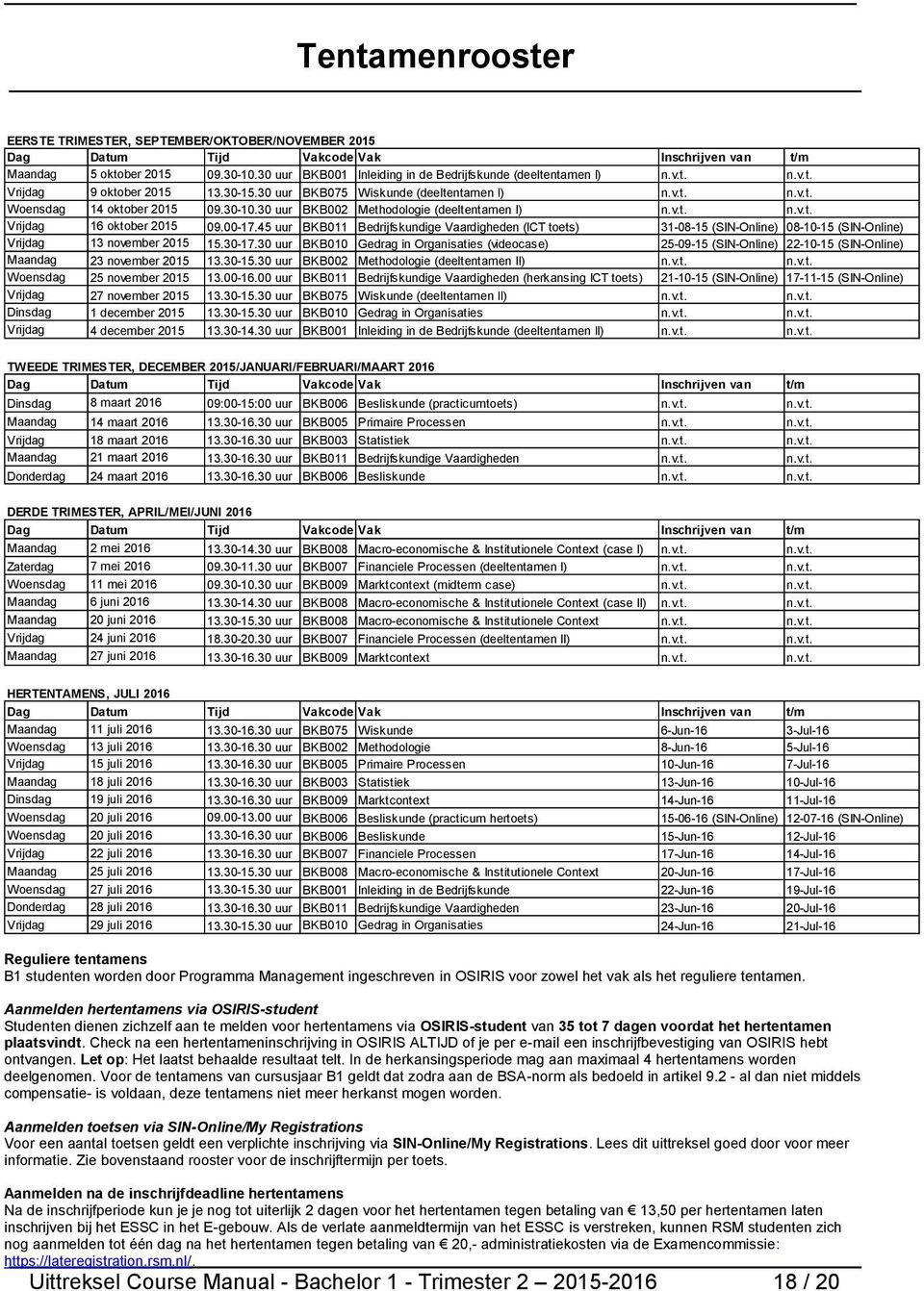 30 uur BKB002 Methodologie (deeltentamen I) n.v.t. n.v.t. Vrijdag 16 oktober 2015 09.00-17.