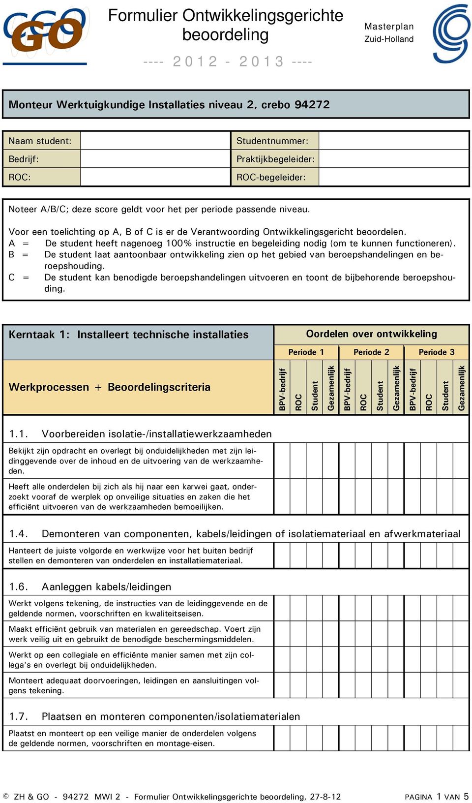 is er de Verantwoording. A. B. C. Oordelen over ontwikkeling Periode 1 