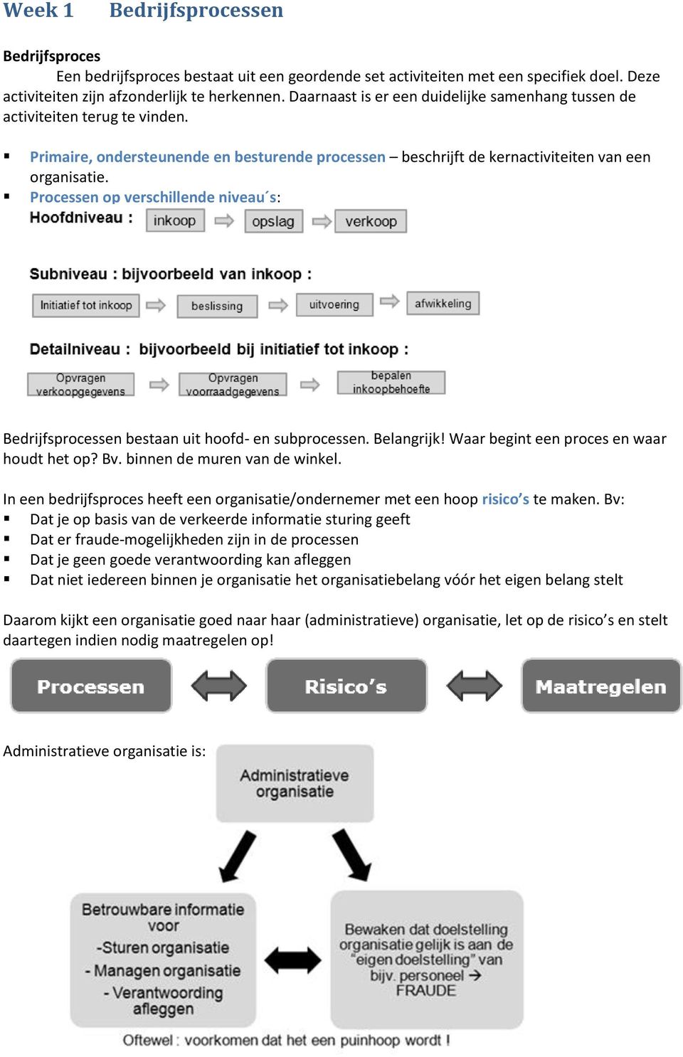 Processen op verschillende niveau s: Bedrijfsprocessen bestaan uit hoofd- en subprocessen. Belangrijk! Waar begint een proces en waar houdt het op? Bv. binnen de muren van de winkel.