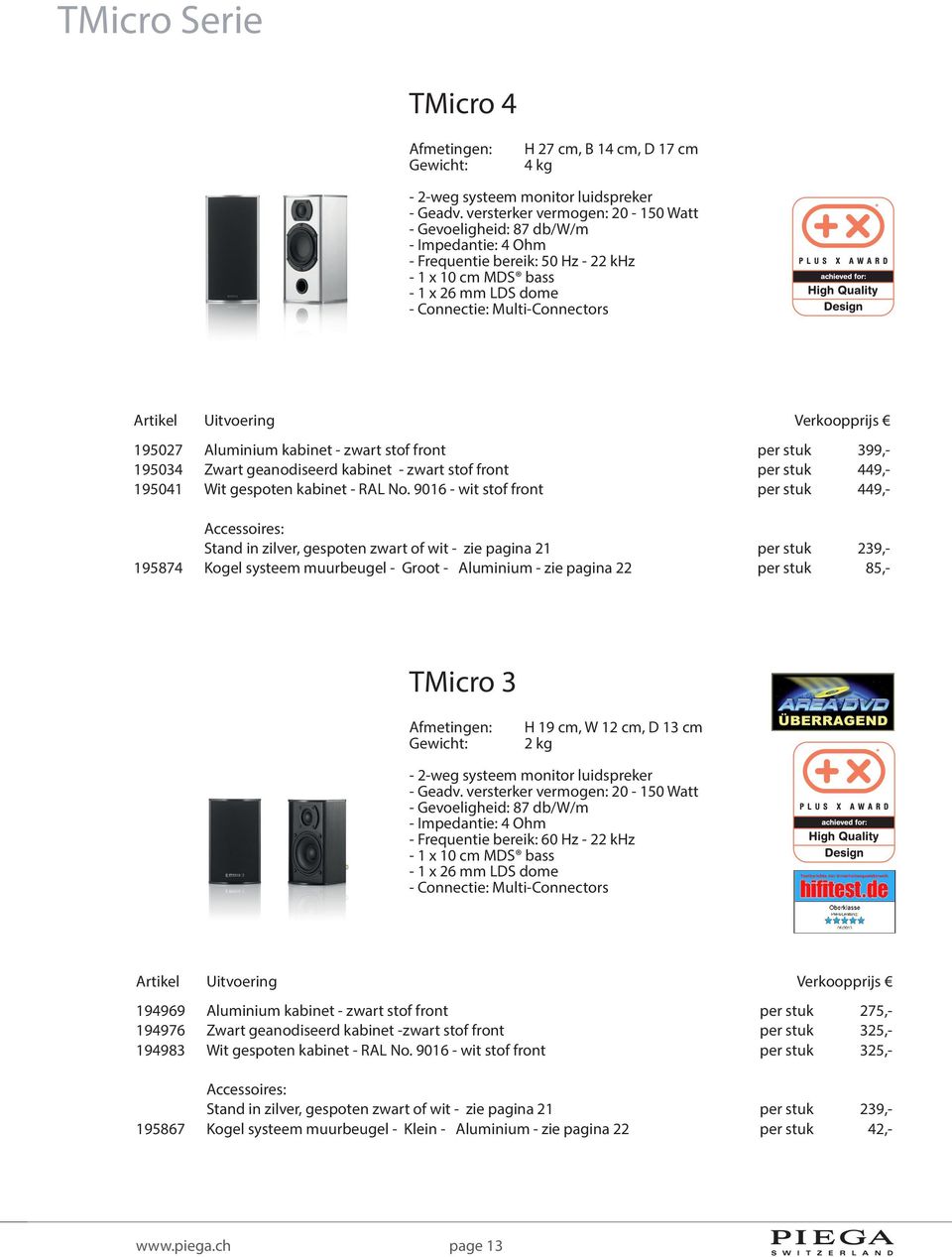 stof front per stuk 399,- 195034 Zwart geanodiseerd kabinet - zwart stof front per stuk 449,- 195041 Wit gespoten kabinet - RAL No.