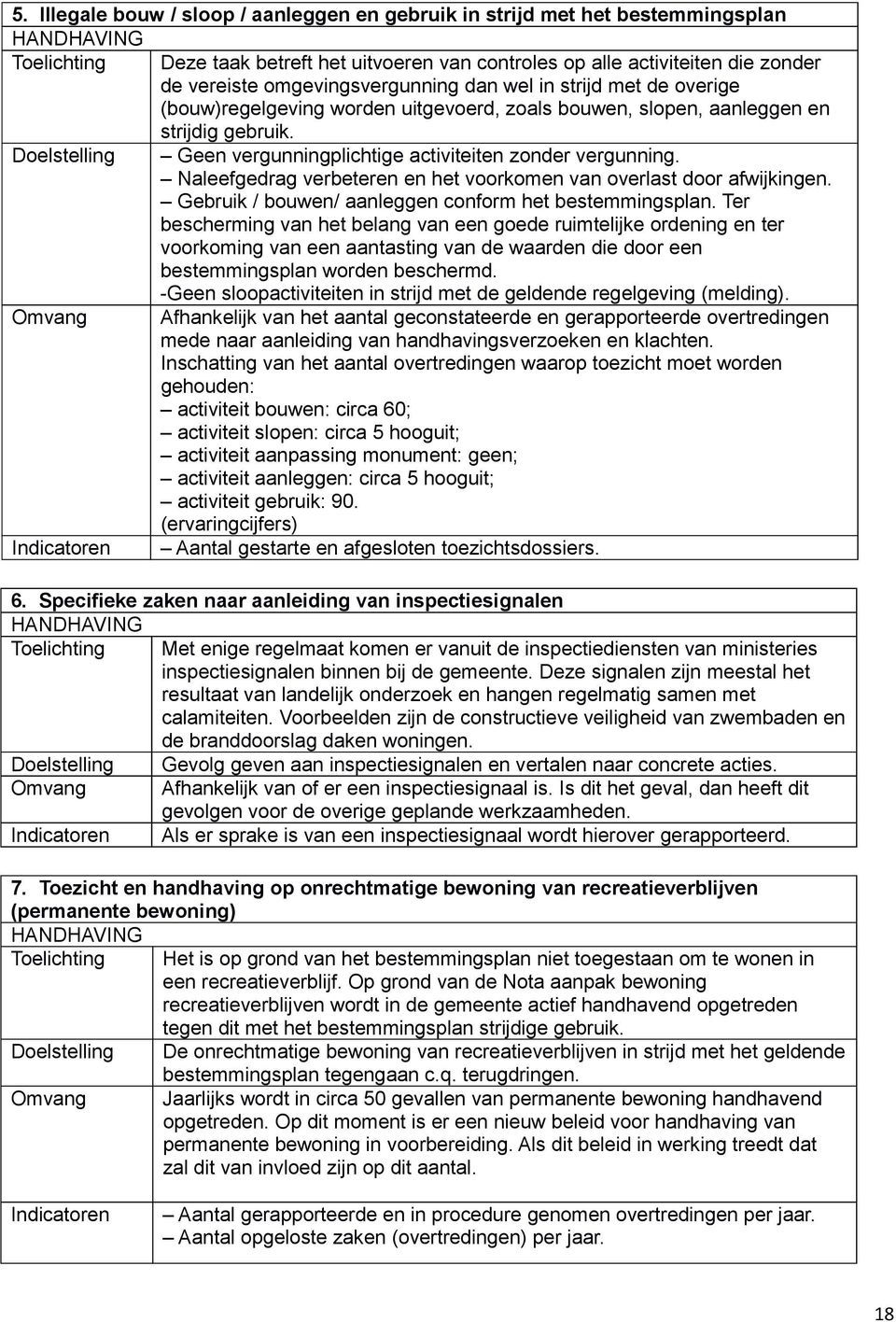 Naleefgedrag verbeteren en het voorkomen van overlast door afwijkingen. Gebruik / bouwen/ aanleggen conform het bestemmingsplan.