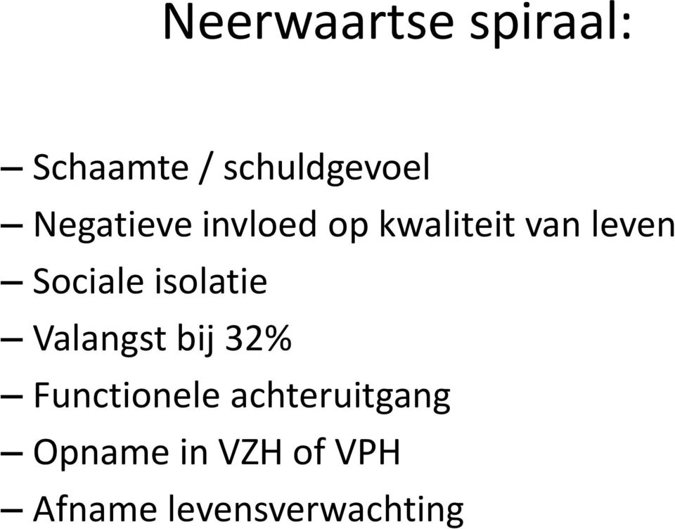 Sociale isolatie Valangst bij 32% Functionele