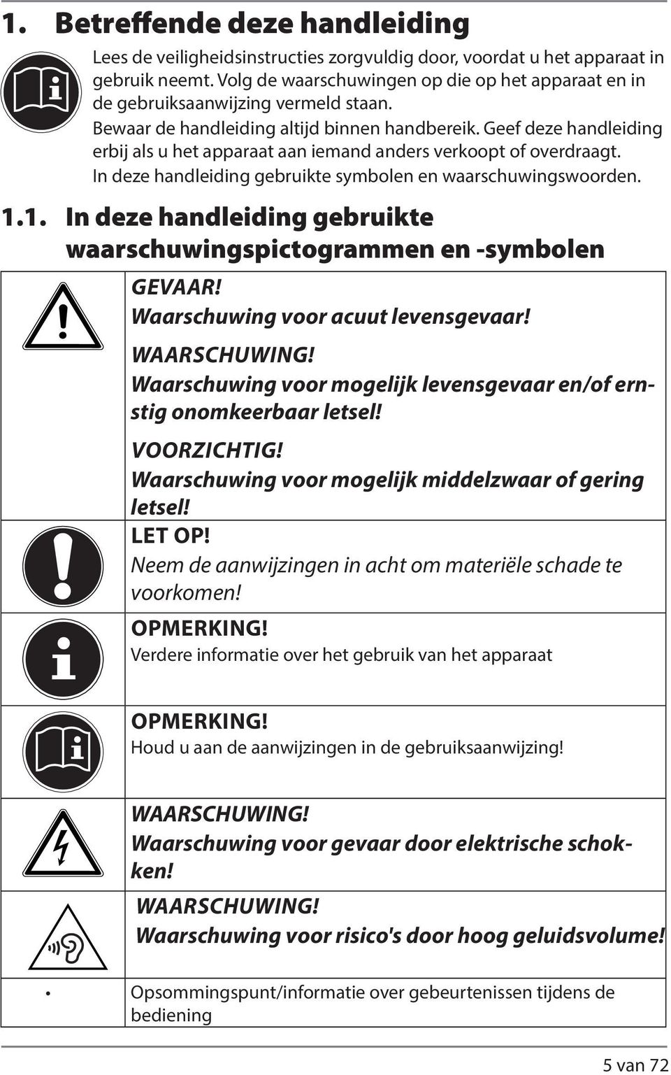 Geef deze handleiding erbij als u het apparaat aan iemand anders verkoopt of overdraagt. In deze handleiding gebruikte symbolen en waarschuwingswoorden. 1.