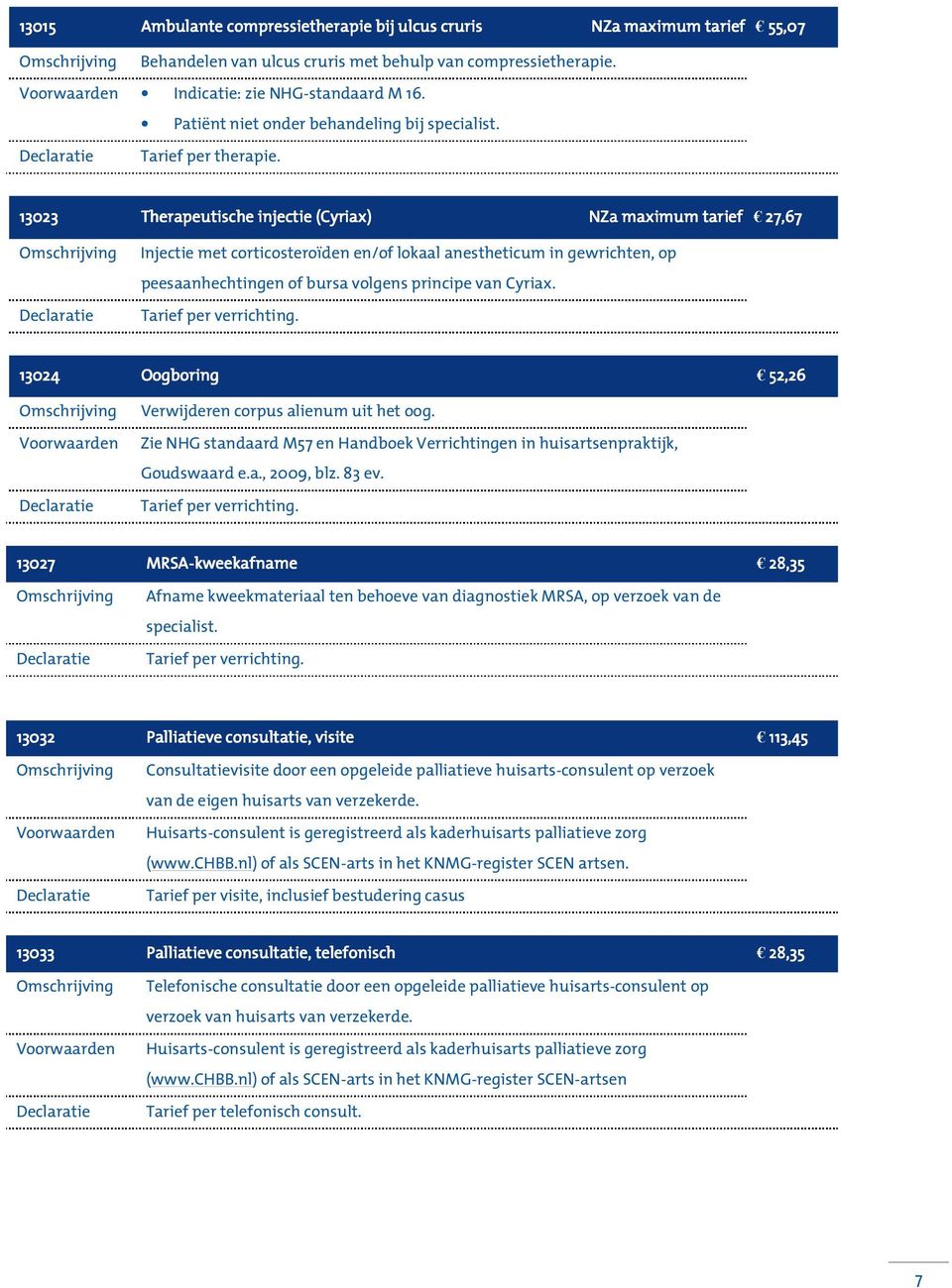 13023 Therapeutische injectie (Cyriax) NZa maximum tarief 27,67 Omschrijving Injectie met corticosteroïden en/of lokaal anestheticum in gewrichten, op peesaanhechtingen of bursa volgens principe van