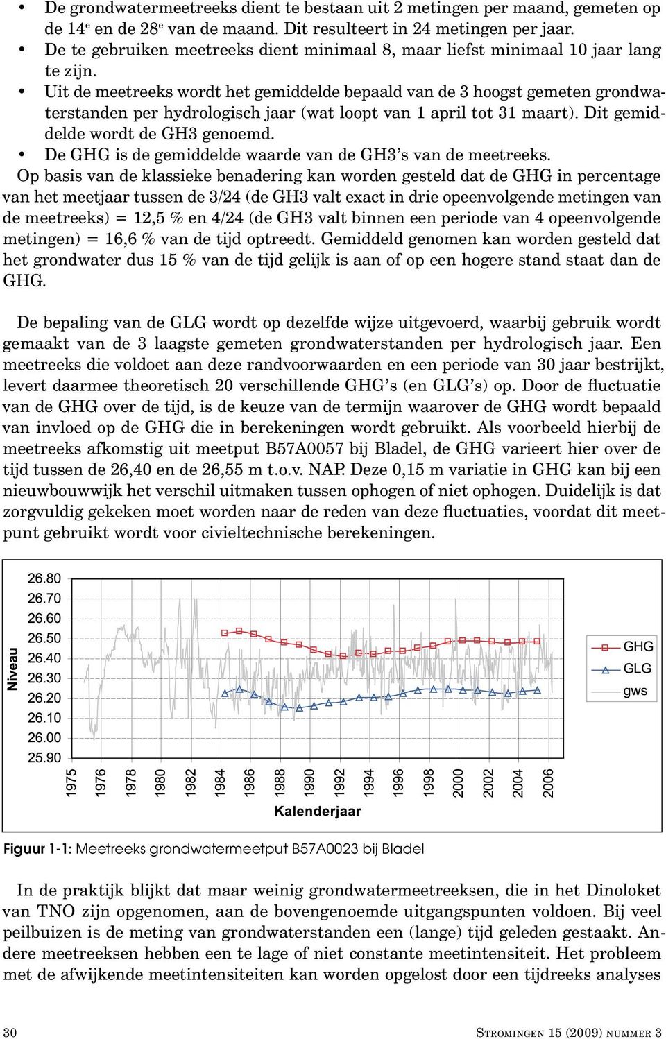 Uit de meetreeks wordt het gemiddelde bepaald van de 3 hoogst gemeten grondwaterstanden per hydrologisch jaar (wat loopt van 1 april tot 31 maart). Dit gemiddelde wordt de GH3 genoemd.