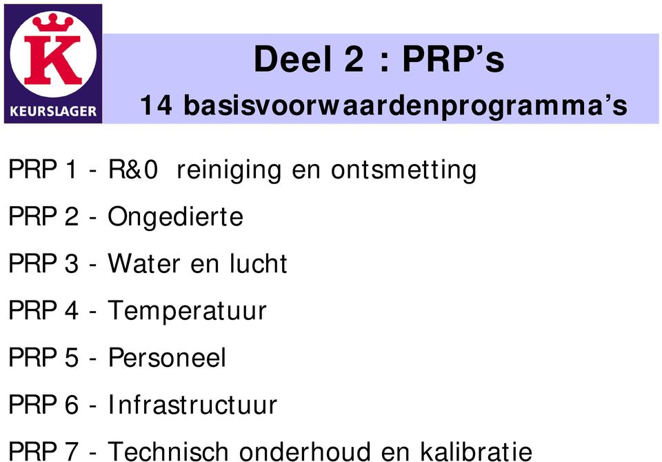 Water en lucht PRP 4 - Temperatuur PRP 5 - Personeel PRP