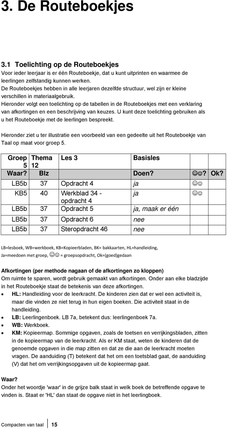 Hieronder volgt een toelichting op de tabellen in de Routeboekjes met een verklaring van afkortingen en een beschrijving van keuzes.