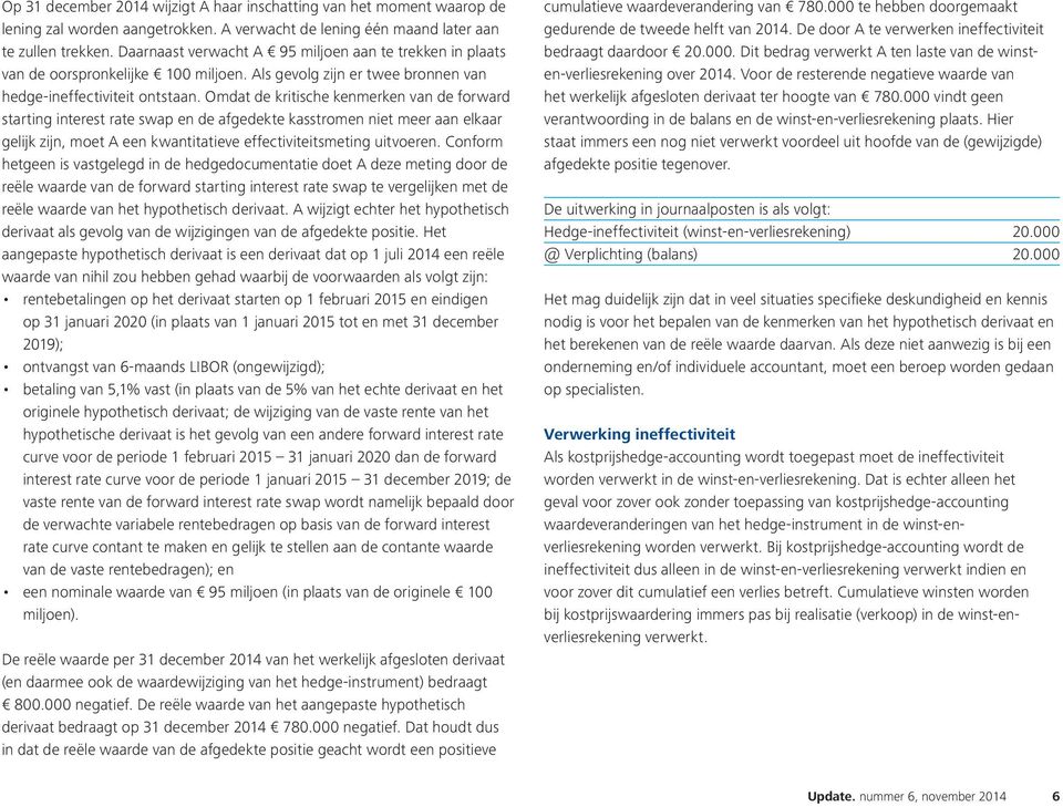 Omdat de kritische kenmerken van de forward starting interest rate swap en de afgedekte kasstromen niet meer aan elkaar gelijk zijn, moet A een kwantitatieve effectiviteitsmeting uitvoeren.