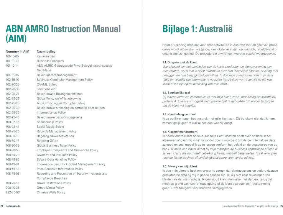 102-25-26 Anti-Omkoping en Corruptie Beleid 102-25-30 Beleid inzake omkoping en corruptie door derden 102-25-35 Intermediaries Policy 102-25-40 Beleid inzake persoonsgegevens 108-02-15 Sponsorship