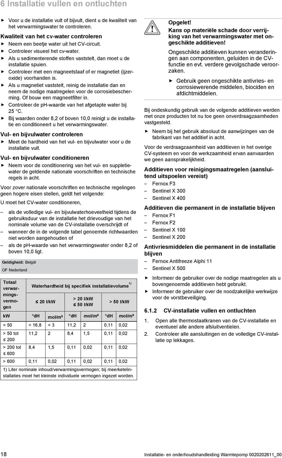 Controleer met een magneetstaaf of er magnetiet (ijzer oxide) voorhanden is. Als u magnetiet vaststelt, reinig de installatie dan en neem de nodige maatregelen voor de corrosiebescher ming.