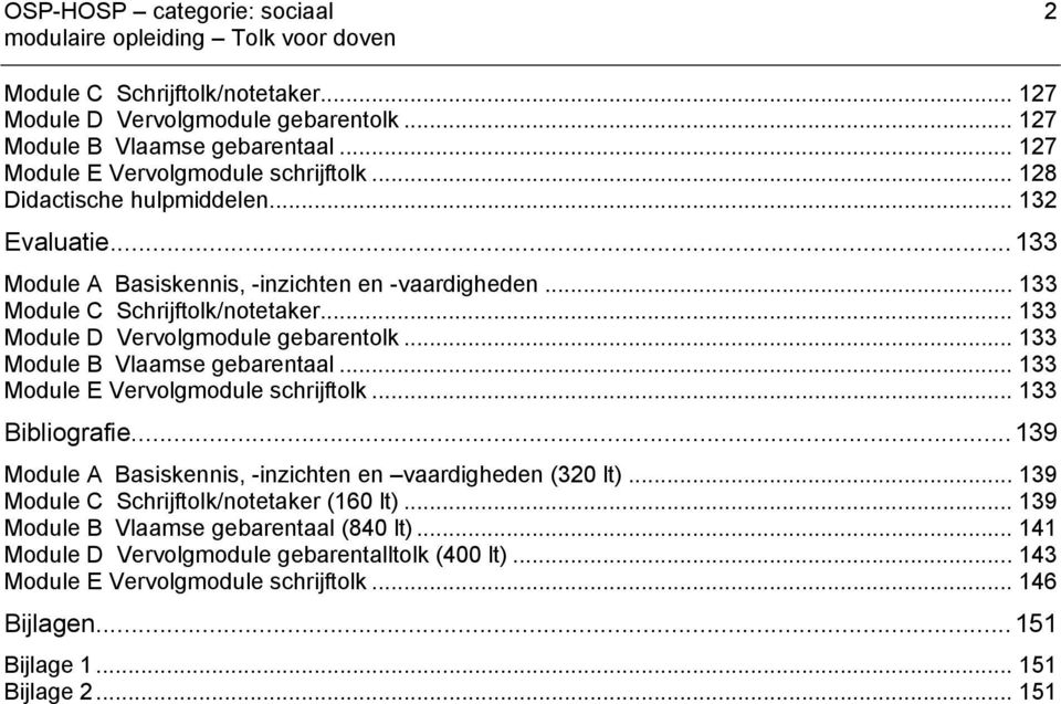 .. 133 Module D Vervolgmodule gebarentolk... 133 Module B Vlaamse gebarentaal... 133 Module E Vervolgmodule schrijftolk... 133 Bibliografie.