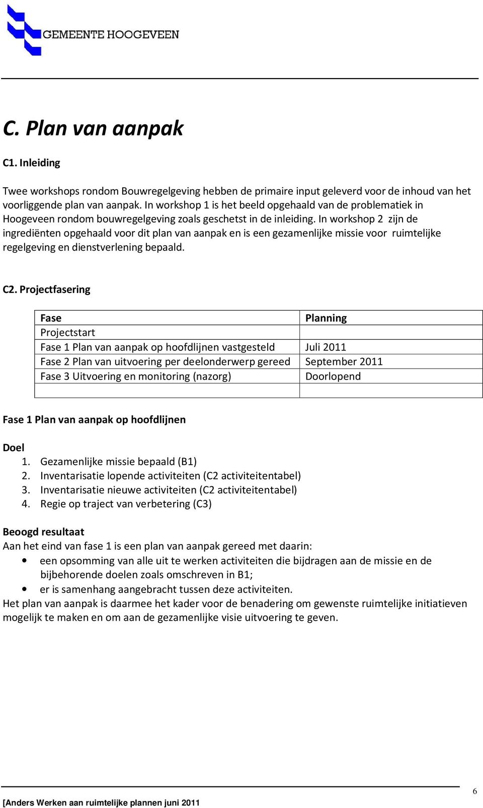 In workshop 2 zijn de ingrediënten opgehaald voor dit plan van aanpak en is een gezamenlijke missie voor ruimtelijke regelgeving en dienstverlening bepaald. C2.