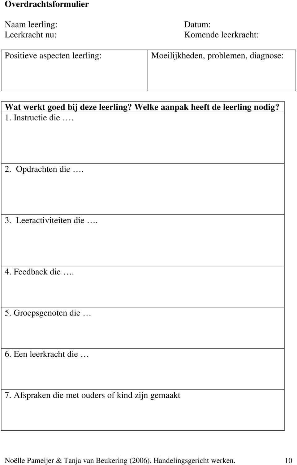 Instructie die. 2. Opdrachten die. 3. Leeractiviteiten die. 4. Feedback die. 5. Groepsgenoten die 6.