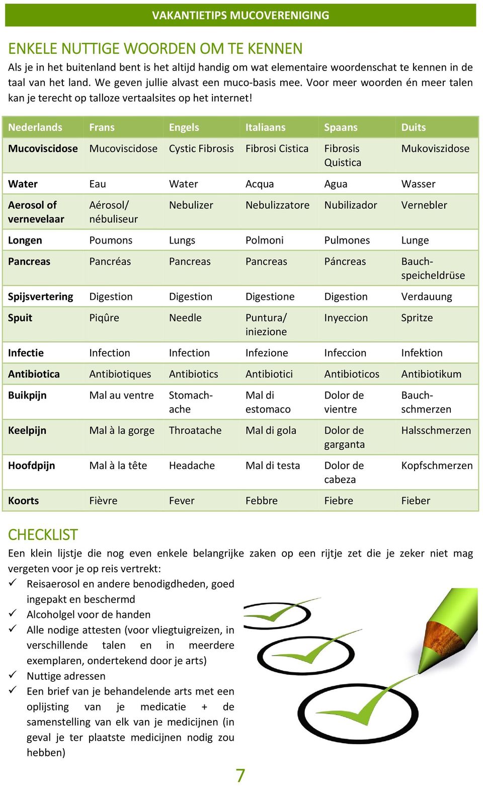 Nederlands Frans Engels Italiaans Spaans Duits Mucoviscidose Mucoviscidose Cystic Fibrosis Fibrosi Cistica Fibrosis Quistica Mukoviszidose Water Eau Water Acqua Agua Wasser Aerosol of vernevelaar