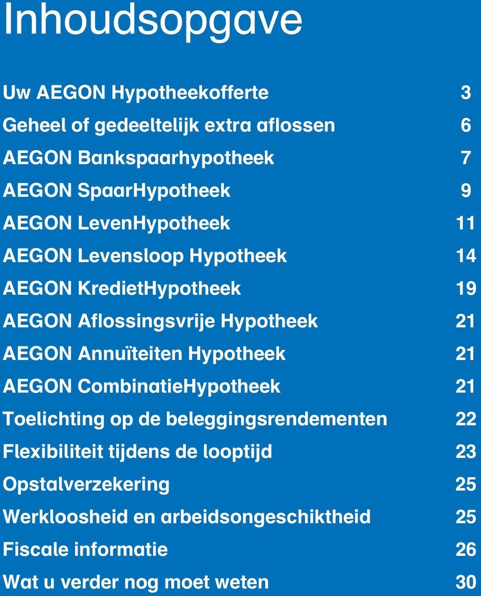 Hypotheek 21 AEGON Annuïteiten Hypotheek 21 AEGON CombinatieHypotheek 21 Toelichting op de beleggingsrendementen 22