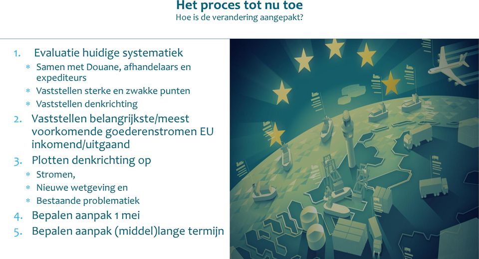 Vaststellen belangrijkste/meest voorkomende goederenstromen EU inkomend/uitgaand 3.